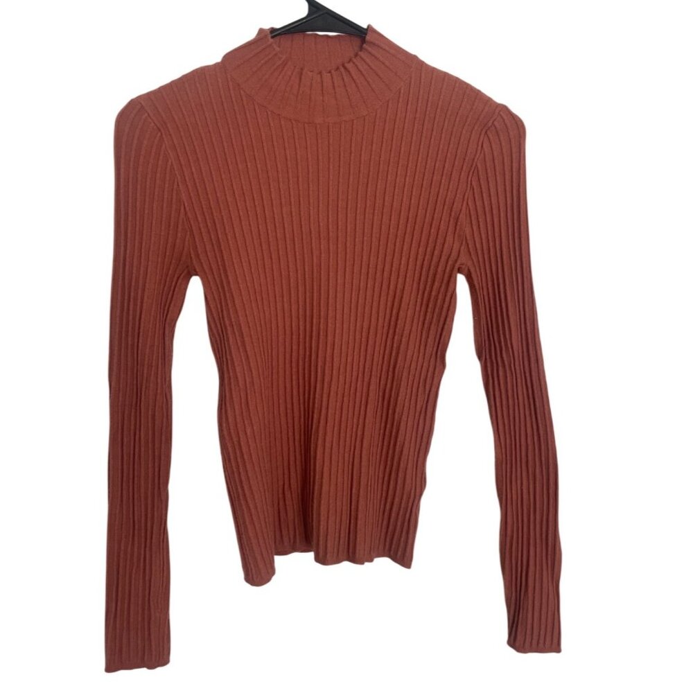 Forever 21 Womens Rust Ribbed Mock Neck Layering Top S Lightweight Fitted Spring